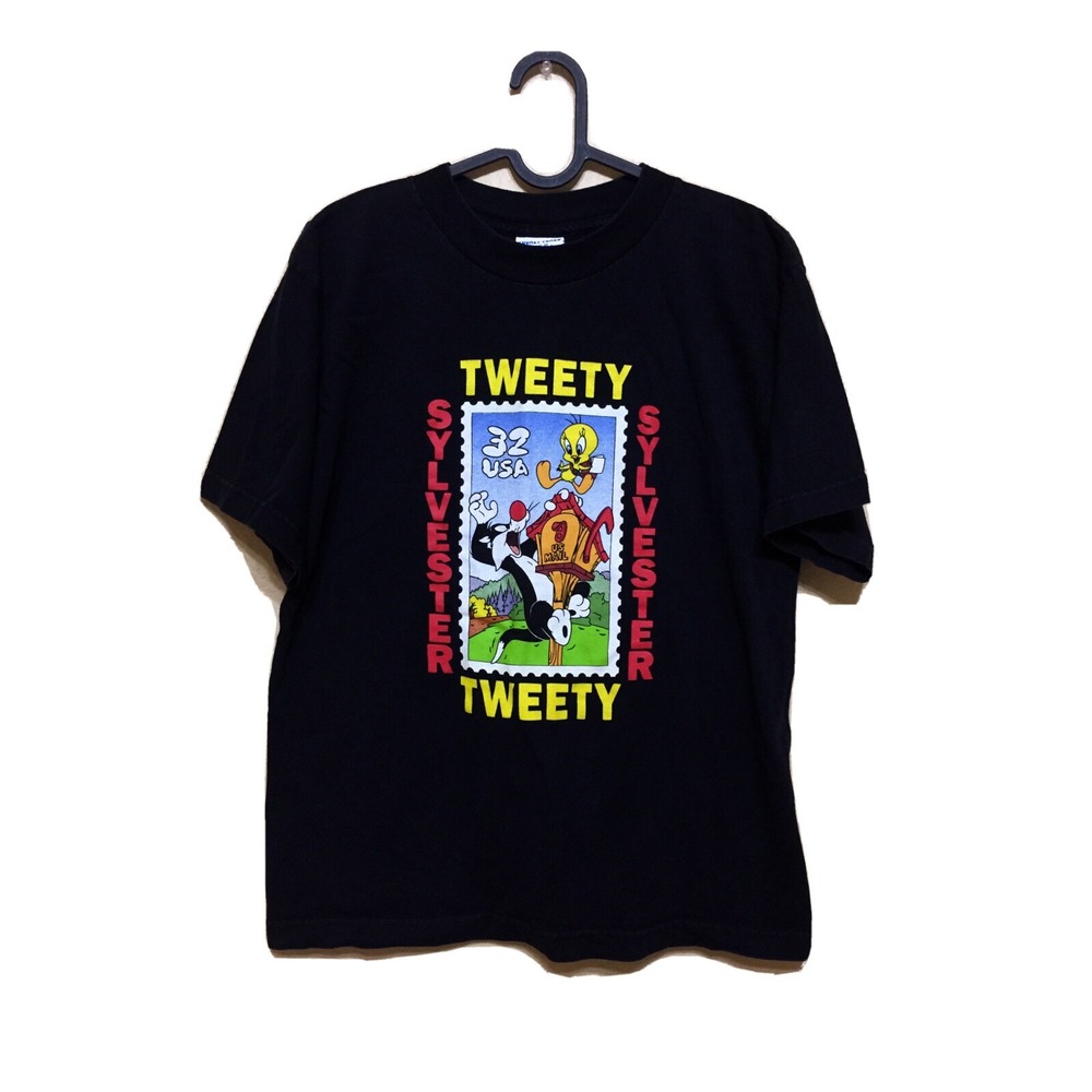 Looney Tunes T-Shirt Womens Size L/XL Black Vintage Tweety Bird Sylvester USA